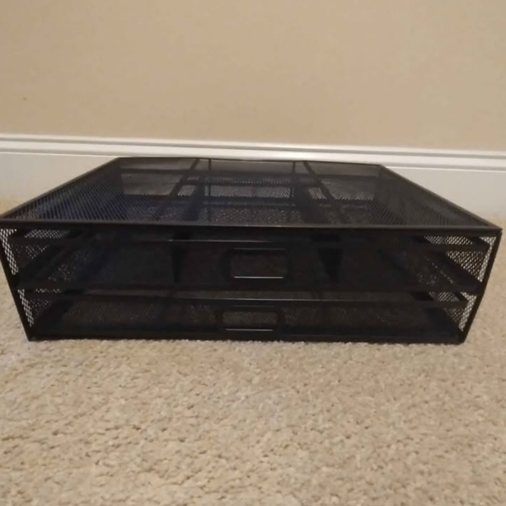 Black Mesh Monitor Riser with Drawers - Picture 4 of 7
